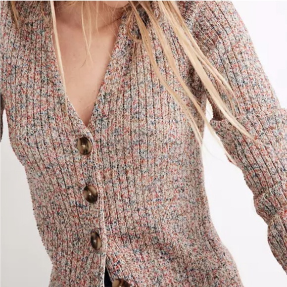 Madewell Shrunken Marled Ribbed Knit Cardigan - Picture 3 of 9